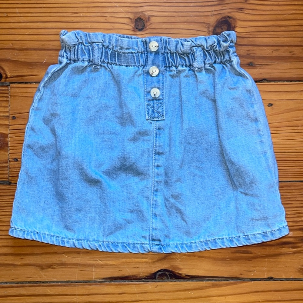 Zara EUC 100% cotton girls paper bag elastic high waist blue jean skirt